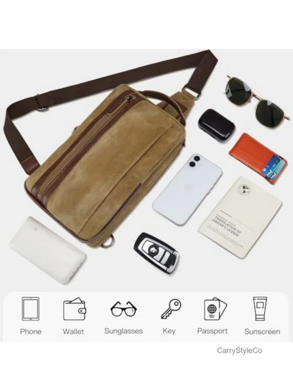 Large Waxed Canvas Messenger Crossbody Bag with PU Leather - Waterproof Travel